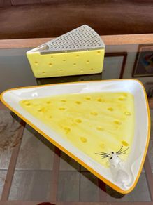 Mid Century Modern Italian Ceramic Cheese Plate from Bassano 1970s and matching Dimpled Parmesan Grater