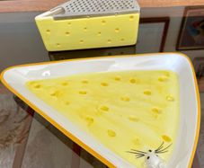 Mid Century Modern Italian Ceramic Cheese Plate from Bassano 1970s and matching Dimpled Parmesan Grater