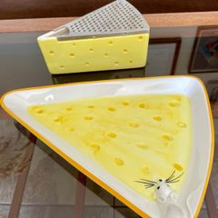 Mid Century Modern Italian Ceramic Cheese Plate from Bassano 1970s and matching Dimpled Parmesan Grater