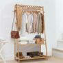 Bamboo Garment Coat Clothes Hanging Heavy Duty Rack with top shelf and 2-tier Shoe Clothing Storage Organizer Shelves Image 2