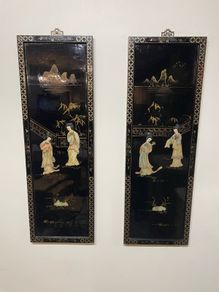 FLASH SALE ! WAS 295 NOW 225! Pair of Chinese Lacquered Wood Panels.
