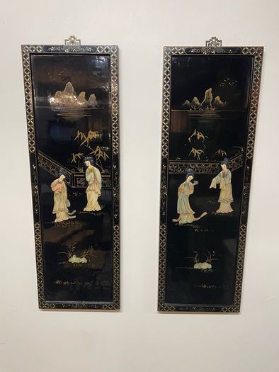 FLASH SALE ! WAS 295 NOW 225! Pair of Chinese Lacquered Wood Panels.