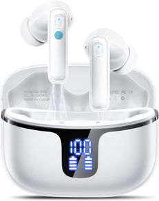 Renimer BK11 Wireless Bluetooth 5.3 In-Ear Headphones with 4 ENC Mics, Noise Cancelling Earbuds with LED Indicator, Wireless Headphones 40H Deep Bass, IP7 Waterproof, USB-C, White