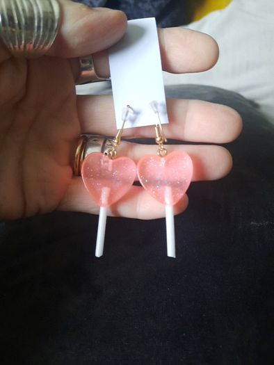 pink heart lollipop earrings