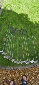 selection of golf clubs.