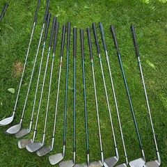selection of golf clubs.