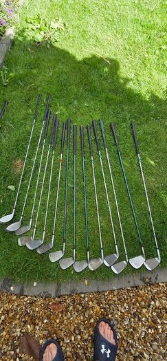 selection of golf clubs.