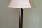 Vintage 30" bronze column table lamp with silk shade