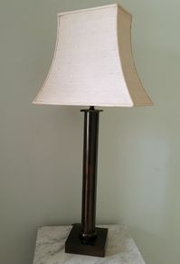 Vintage 30" bronze column table lamp with silk shade