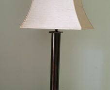 Vintage 30" bronze column table lamp with silk shade