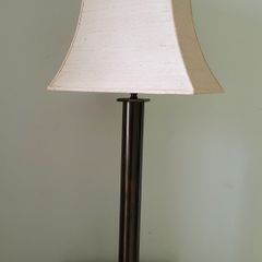 Vintage 30" bronze column table lamp with silk shade