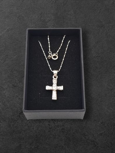 Sterling Silver CZ Cross Necklace On 925 Italian Chain