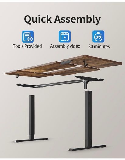 Electric Standing Desk 120 x 60 cm, Height Adjustable Sit Stand Desk with Memory Presets, Home Office Computer Desk, Black Frame with Vintage Brown Top
