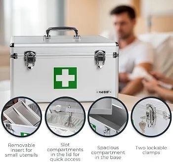 First Aid Box, Medical Box, Carrying Handle, Carry Strap, Aluminium, 40 x 22,5 x 20,5 cm