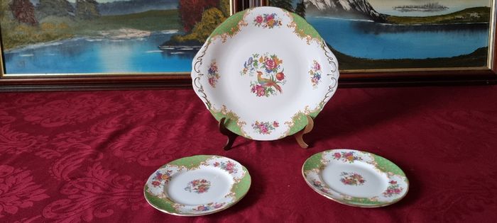 For Collectors Antique 3 Piece Paragon Rockingham Bone China Gold Gilt Cabinet Eared Cake Plate And Bread And Butter Set Made In England