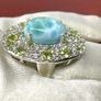 Larimar, Peridot & White Zircon Halo Ring (11.24 Ct) Image 6