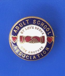 ADULT SCHOOL ASSOCIATION (continued education institute?) - a scarce antique enamel badge (c.1920)