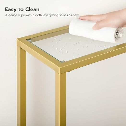 Console Table, Tempered Glass Sofa Table, Gold Slim Hallway Table, 75 x 22 x 80 cm, for Living Room, Entryway, Hallway, Metal Frame, Sturdy, Gold