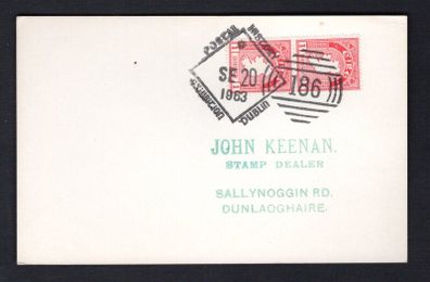 1963 Ireland Postal History Exhibition Dublin Exhibition Exhibition cancel tying 2 X 1d Ireland Map Definitive Stamp on Plain Cover