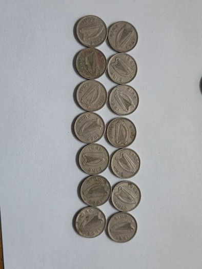 14 Irish three pence coins
