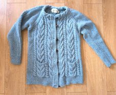 Original Aran Co 100% Merino Wool Cable Knit Cardigan  Blue  Size M