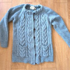Original Aran Co 100% Merino Wool Cable Knit Cardigan  Blue  Size M