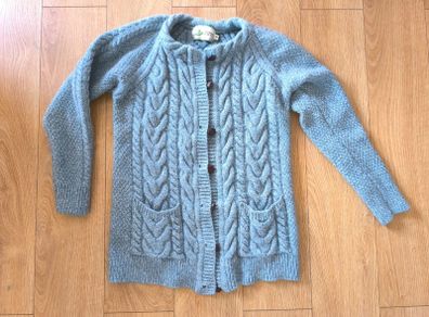 Original Aran Co 100% Merino Wool Cable Knit Cardigan  Blue  Size M