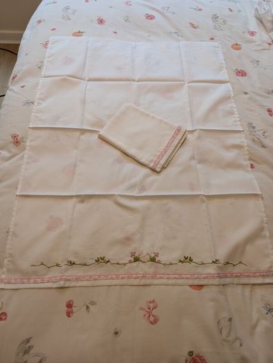 Hand-Embroidered Moses Basket Sheet  Traditional Madeira Embroidery 100% Cotton