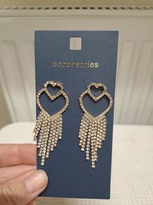 Crystal Heart Drop Earrings Sparkly Statement