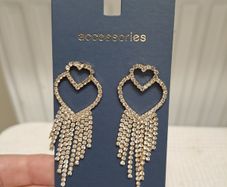 Crystal Heart Drop Earrings Sparkly Statement