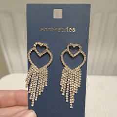 Crystal Heart Drop Earrings Sparkly Statement