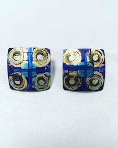 Design yard silver square stud earrings