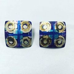Design yard silver square stud earrings