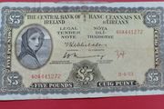 Irish 1973 Lavery Five pound banknote in Fine condition