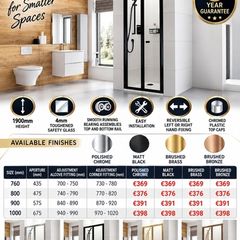 Haven6 bifod shower doors brushed brass / matt black/brushed bronze see below for pricing