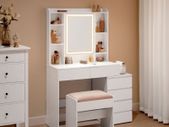 Dressing table with LED lighting and Padded stool  modern with drawers  cloud-white and stool