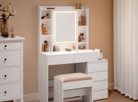 main image for ad Dressing table with LED lighting and Padded stool  modern with drawers  cloud-white and stool