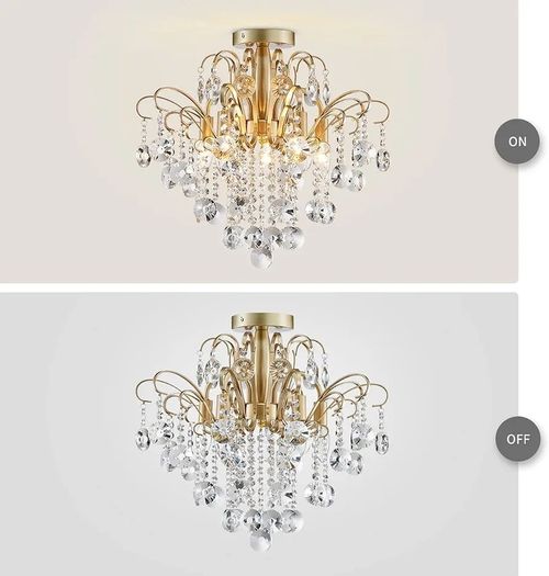 Crystal Chandelier Flushmount Ceiling Light Modern Lighting Fixture for Bedroom Hallway Bar Kitchen Bathroom, H 45 x W 50, E14 Base, Gold