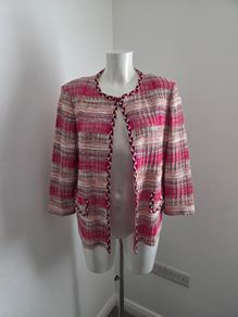 Like new. Ming Wang Petite Large (PL) Pink and cream blazer with braided trim.