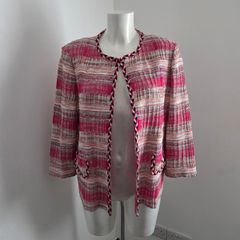 Like new. Ming Wang Petite Large (PL) Pink and cream blazer with braided trim.