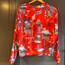 Eterna Red Parisian Print Viscose Blouse Shirt UK 10  Oversized Loose Fit Novelty France Scene Image 7