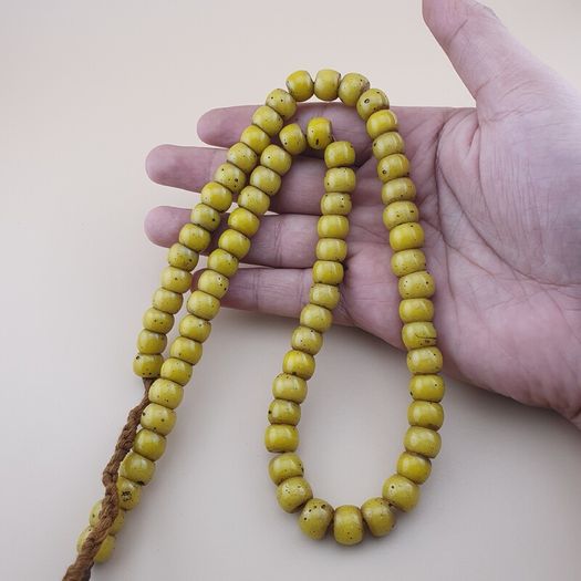 Antique Yellow African Style Glass Beads Strand 22 inches