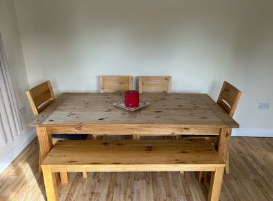 Dining Table with 4 chairs + bench