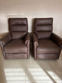 Brown Leather Swivel Recliner Armchair