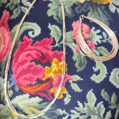 Silver liquid necklace and bracelet set