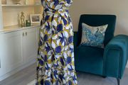Whistles Ladies Dress in Navy, Yellow, and White with Thin Straps Size: UK 10 / EU 38