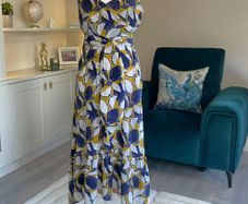 Whistles Ladies Dress in Navy, Yellow, and White with Thin Straps Size: UK 10 / EU 38