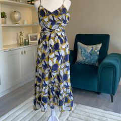 Whistles Ladies Dress in Navy, Yellow, and White with Thin Straps Size: UK 10 / EU 38