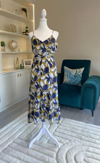 Whistles Ladies Dress in Navy, Yellow, and White with Thin Straps Size: UK 10 / EU 38