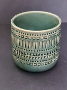 Green Japanese Ceramic Plant Pot, Planter, Boho Geometric Design, 8cm